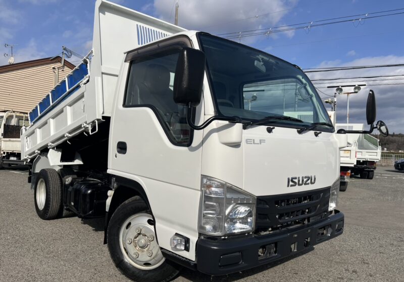 平成29年式　いすゞ　エルフ　積載３トン　強化ダンプ　全低床　６速MT　乗車定員：3名　コボレーン　ドライブレコーダー　あゆみ掛け　ピン加工　4ナンバー　荷台塗装　荷寸304-159-37　★お問い合わせ番号：5477★