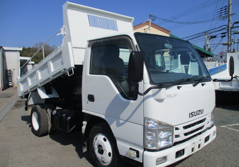平成26年式　いすゞ　エルフ　積載3トン　　強化ダンプ　全低床　6速MT　新明和製　コボレーン　ピン加工2箇所　ETC　左電格ミラー ★お問い合わせ番号：2742★