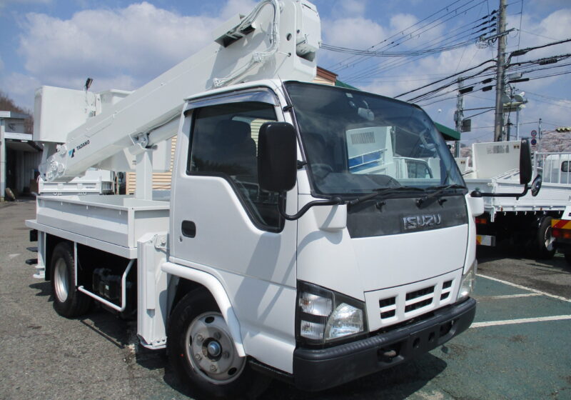 平成18年式 いすゞ エルフ 作業床12.3m 高所作業車 バケット200kg 高床 5速MT 8ナンバー FRP製 3段油圧同時伸縮式★お問い合わせ番号：6026★