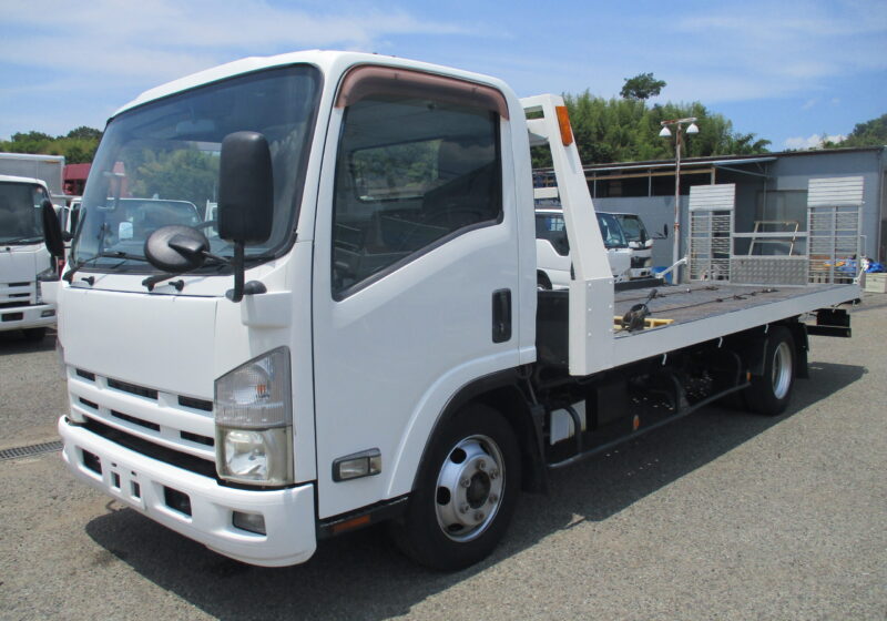 平成23年式 いすゞ エルフ 3トン 積載車 全低床 6速MT 荷寸560/208/9 ウインチ 花見台製 リモコン ETC 床フック左右4箇所対前2箇所 左電格ミラー 坂道発進補助装置 オーバーヘッドコンソール アイドリングストップ　★お問い合わせ番号：5168★