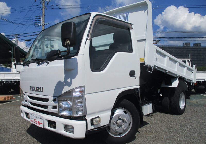 平成27年式いすゞエルフ 3トン積載 強化ダンプ 6速MT 全低床 荷寸304/159/37 ピン加工2カ所 極東DD02-31　★お問い合わせ番号5330★