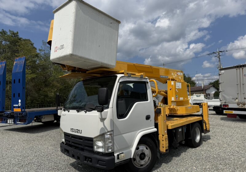 平成22年式 いすゞ エルフ 作業床11.9m 高所作業車 バケット200kg 高床 作業半径10.48m 6速MT アイチ製SS12A アワメーター5220.8h 坂道発進補助装置 左電格ミラー ETC★お問い合わせ番号：4140★