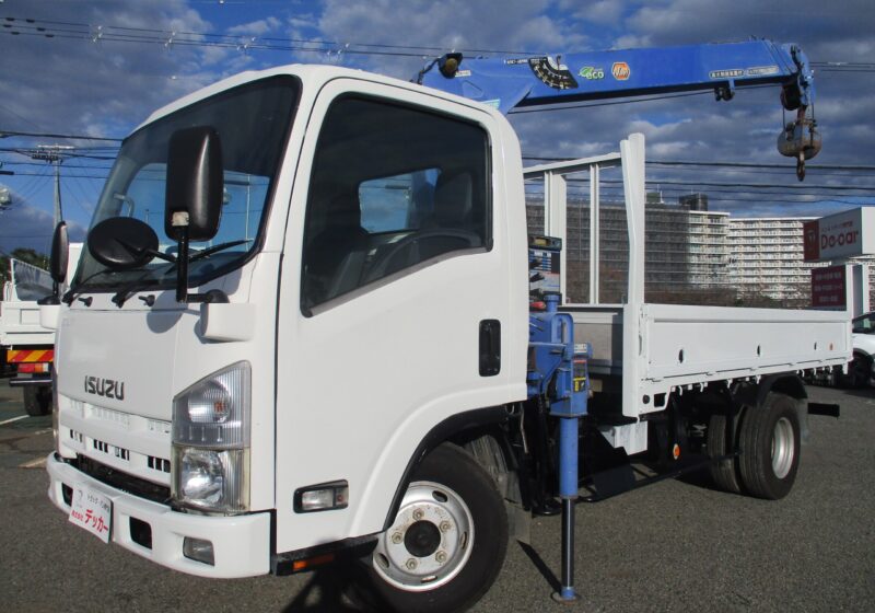 平成24年式　いすゞ エルフ　積載2トン　2.63トン吊り 3段クレーン ラジコン タダノ製 フックイン　高床 6速MT　荷寸360/180/38（標準ロング）　ETC ロープ穴3対 左電格ミラー 坂道発進補助装置 荷台塗装　★お問い合わせ番号：8413★